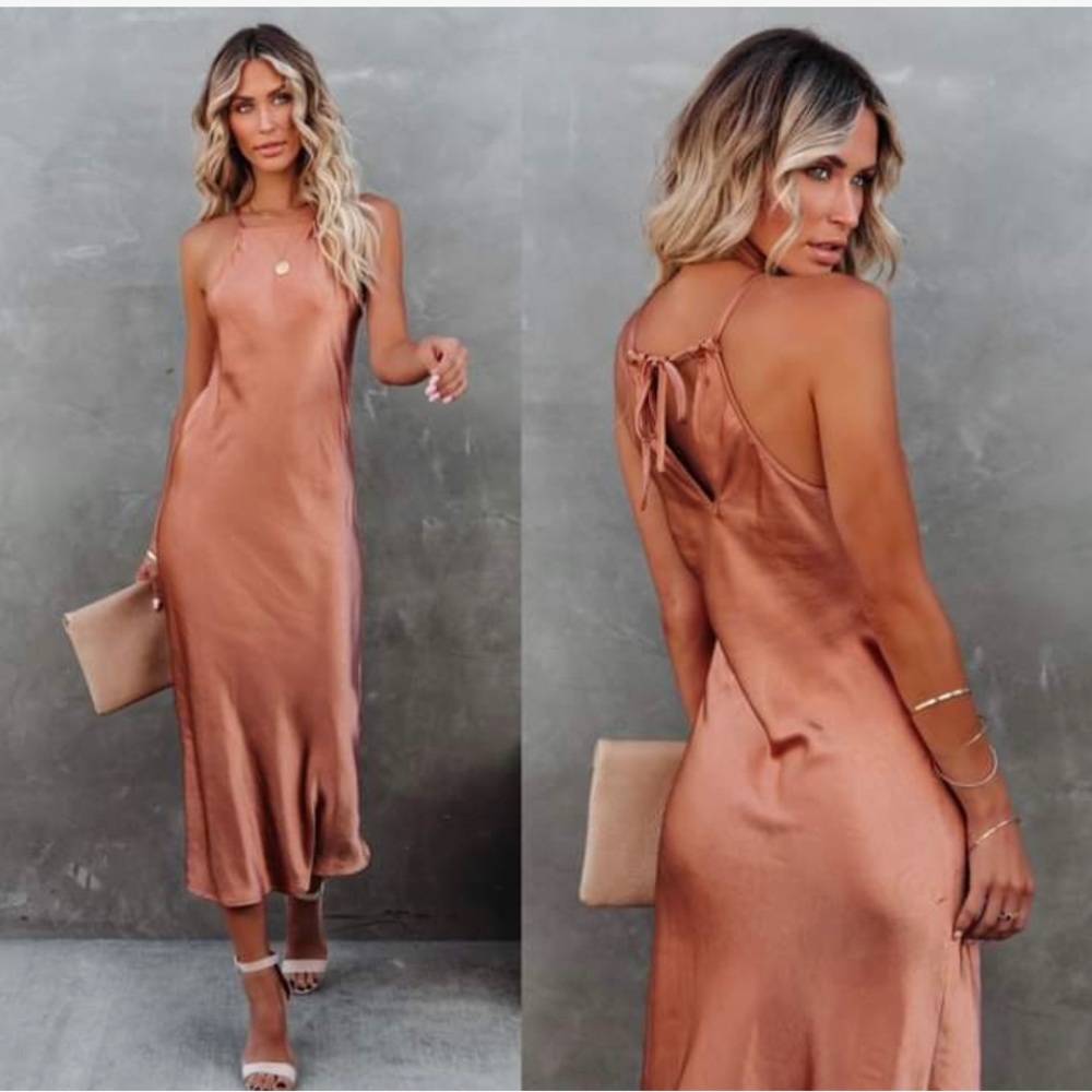 Melise Satin Halter Midi Dress - Sienna